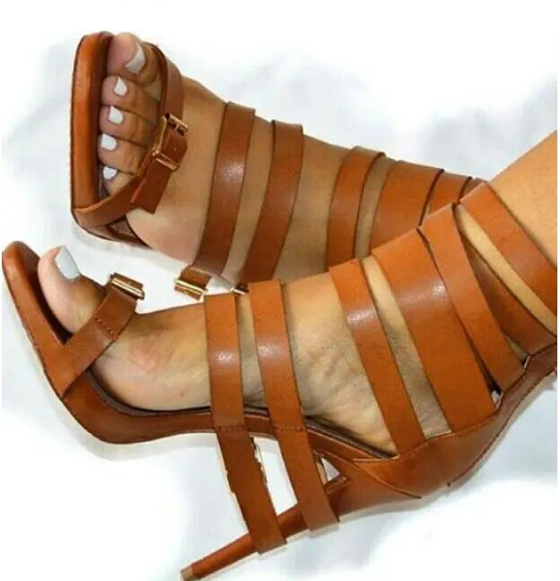 Crossfit Outfit - Summer Women Brown Leather Buckle Straps